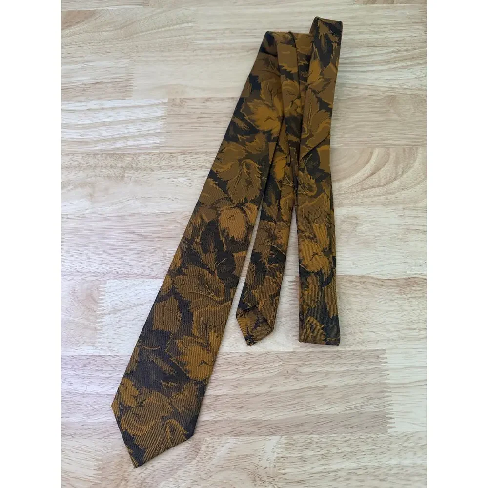 Marc Alan Men's Neck Tie Amber Gold Leaf Print Made in USA JL